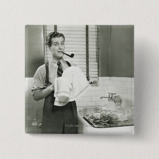 Man Washing Dishes 15 Cm Square Badge