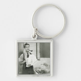 Man Washing Dishes Key Ring
