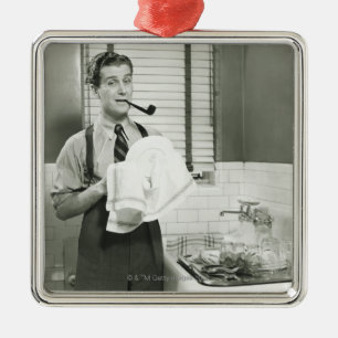 Man Washing Dishes Metal Tree Decoration
