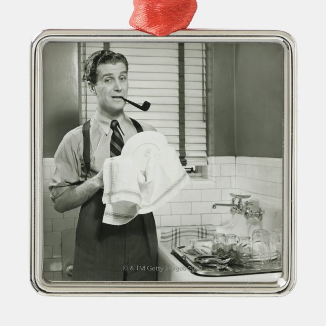 Man Washing Dishes Metal Tree Decoration (Front)