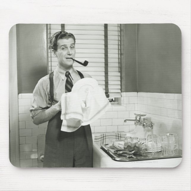 Man Washing Dishes Mouse Mat (Front)