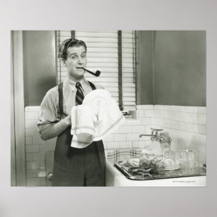 Man Washing Dishes Poster