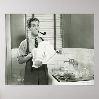 Man Washing Dishes Poster