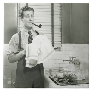 Man Washing Dishes Tile