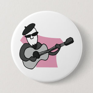 Man Wearing Beret Playing Acoustic Guitar 7.5 Cm Round Badge