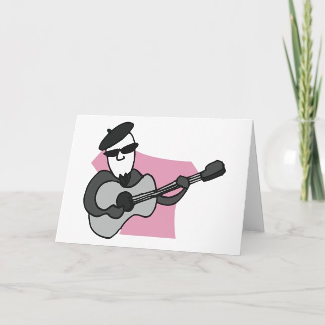 Man Wearing Beret Playing Acoustic Guitar Card (Front)