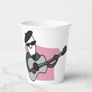 Man Wearing Beret Playing Acoustic Guitar Paper Cups