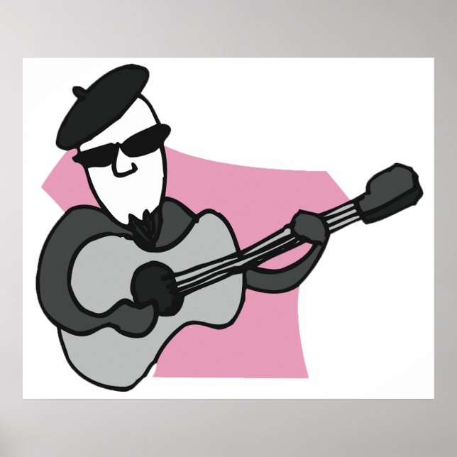 Man Wearing Beret Playing Acoustic Guitar Poster (Front)