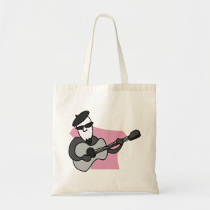 Man Wearing Beret Playing Acoustic Guitar Tote Bag