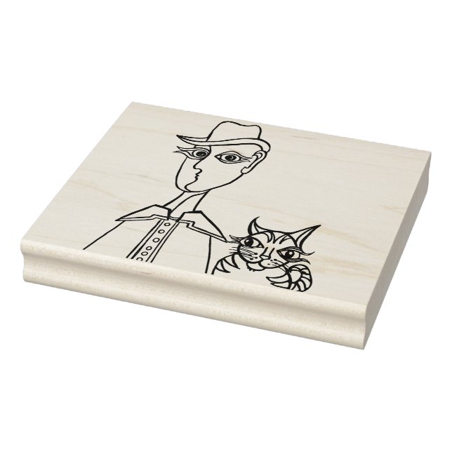 Man With a Hat and a Cat - Wood Art Stamp (Stamp)