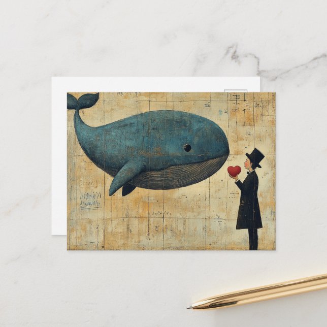 Man with a Heart and a Flying Whale Postcard (Front/Back In Situ)