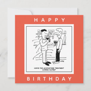 Man with Acupuncture Treatment in Pub Cartoon Card