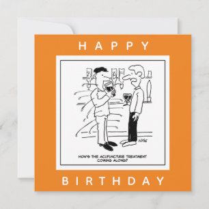 Man with Acupuncture Treatment in Pub Cartoon Card