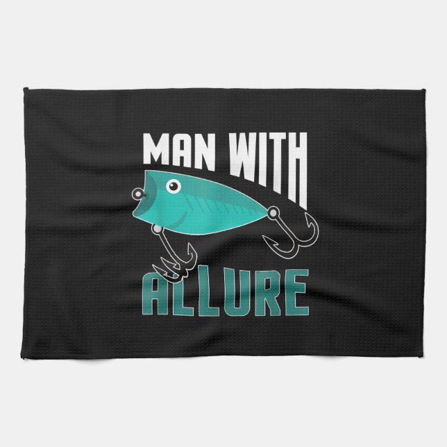 Man With Allure Fishing Lure Pun Fisherman T-Shirt Tea Towel (Horizontal)