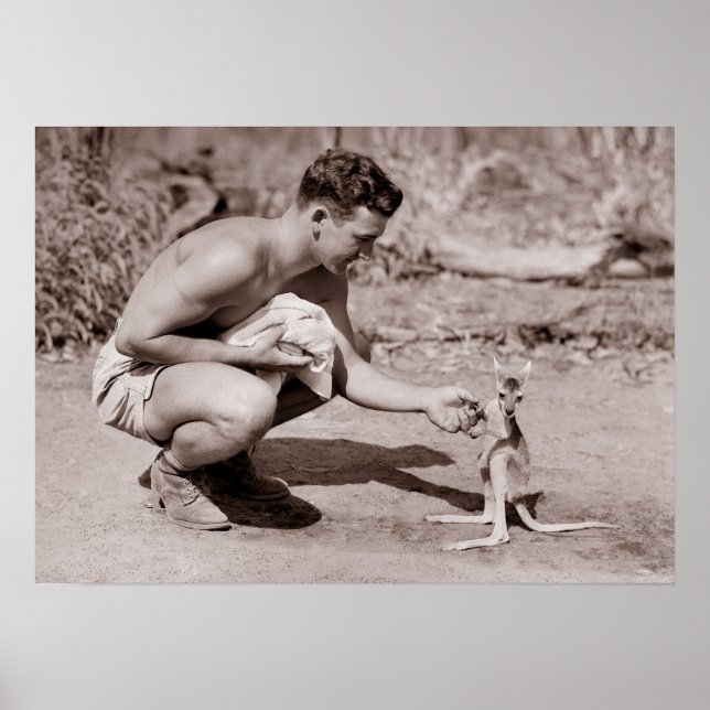 Man with Baby Kangaroo Poster (Front)
