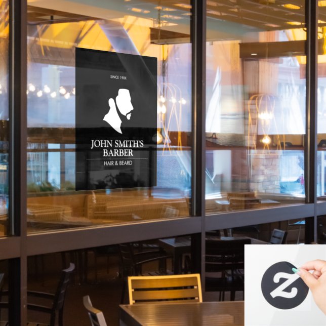 Man With Beard Barber Logo Window Cling (Restaurant Window)