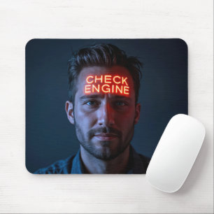 Man With Check Engine Sign On Forehead Mouse Mat