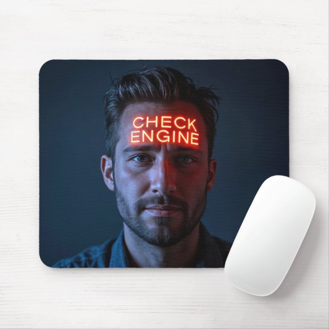 Man With Check Engine Sign On Forehead Mouse Mat (With Mouse)