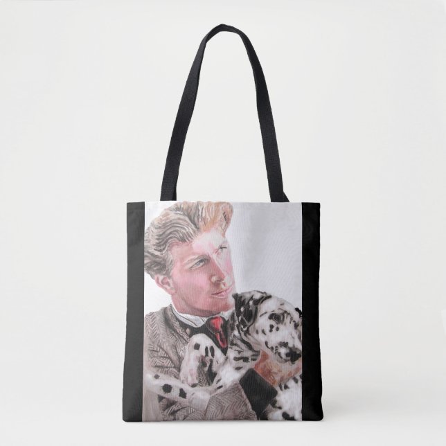 Man with Dalmatian Spotty Dog Cute Tote Bag (Front)