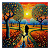 Man with dog and Pear trees