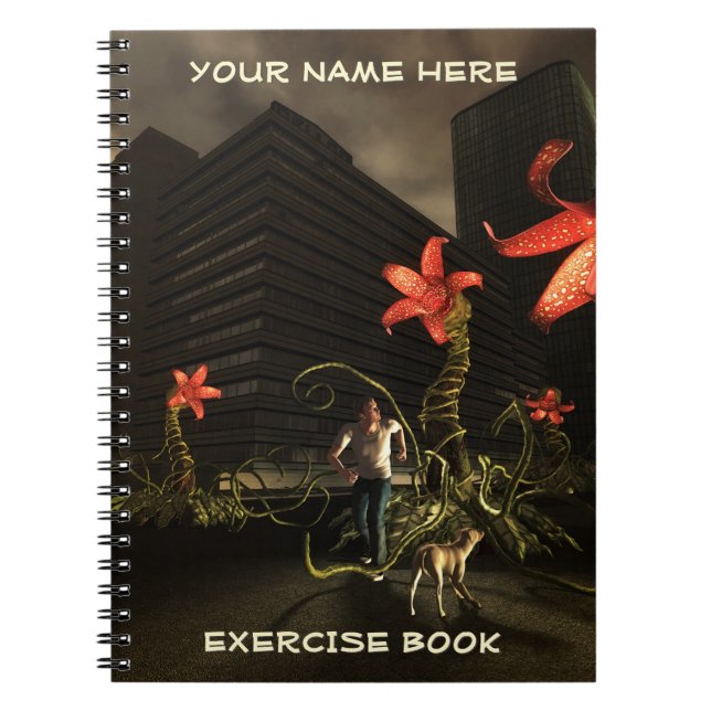 Man with dog, cityscape. Customisable text Notebook (Front)