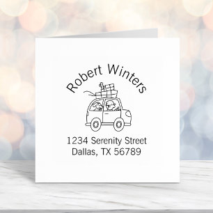 Man with Dog Driving Car Cartoon Arch Address Self-inking Stamp