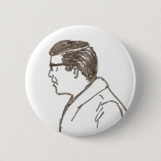 man with glasses 6 cm round badge