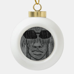 Man with glasses portrait drawing ceramic ball christmas ornament