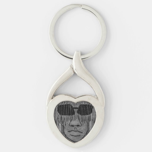 Man with glasses portrait drawing key ring (Front)