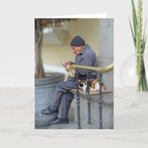 Man with His Cat - Reading the Newspaper Card