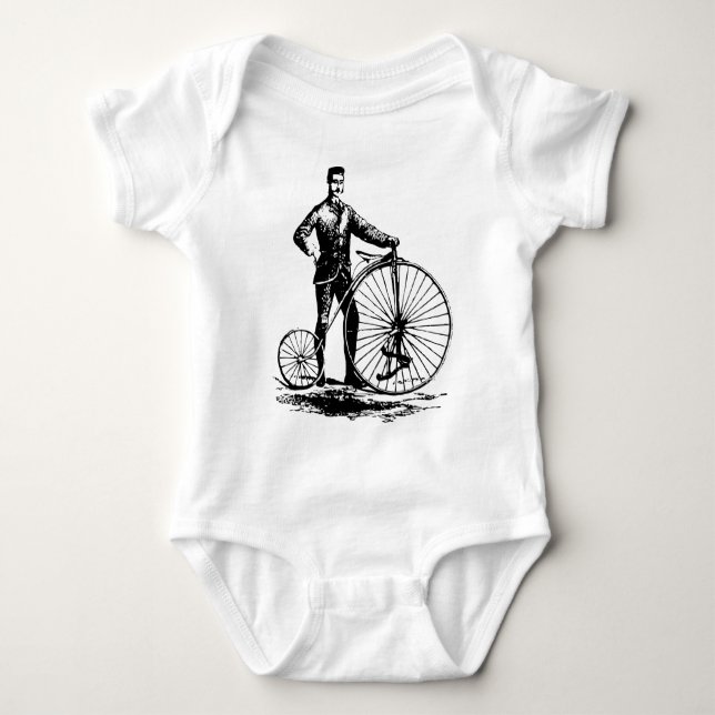 Man with Penny Farthing - Black Baby Bodysuit (Front)