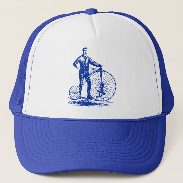 Man with Penny Farthing - Navy Blue Trucker Hat (Front)