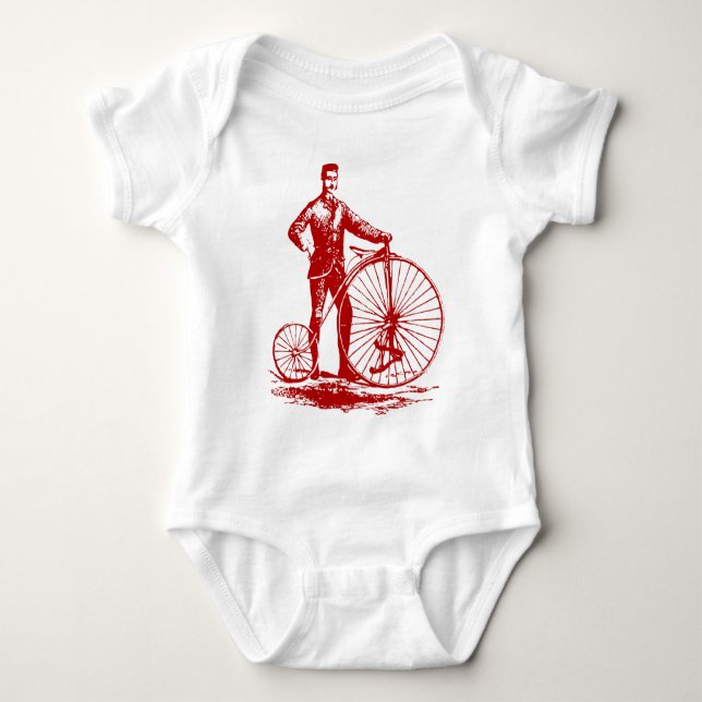Man with Penny Farthing - Ruby Red Baby Bodysuit (Front)