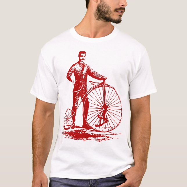 Man with Penny Farthing - Ruby Red T-Shirt (Front)