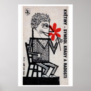 Man with Red Flowers - Matchbox Print - Czech Wall