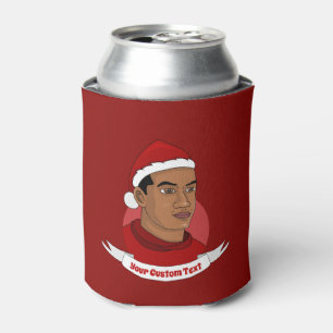Man with Santa Claus hat cartoon Can Cooler