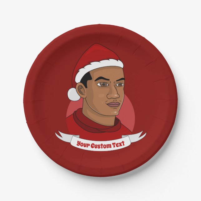 Man with Santa Claus hat cartoon Paper Plate (Front)