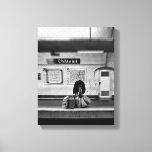 Man with shopping bags in subway (Chatelet) Canvas Print (Front)
