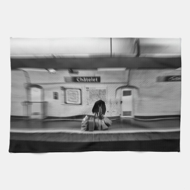 Man with shopping bags in subway (Chatelet) Tea Towel (Horizontal)