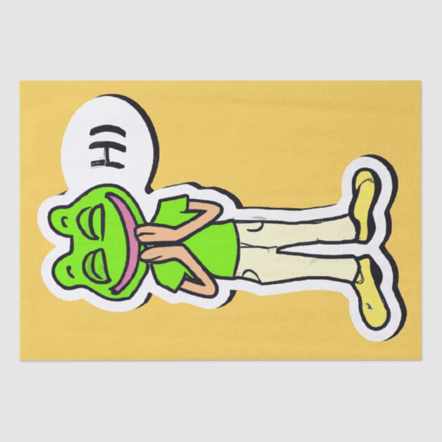 Man with Smiling Frog Head on Yellow AI Art Tissue Paper (Front)