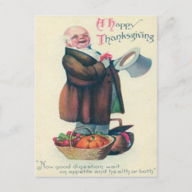 Man With Thanksgiving Baskets Holiday Postcard (Front)