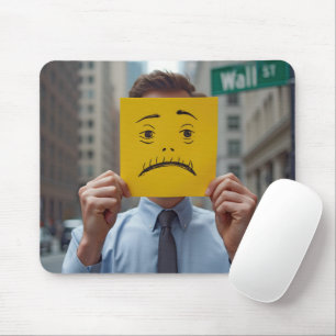 Man With Worried Face Drawing On Wall Street Mouse Mat