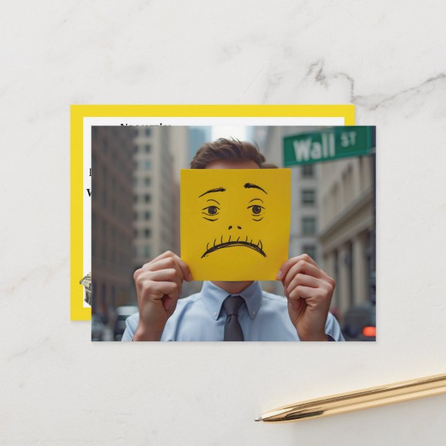 Man With Worried Face Drawing On Wall Street Postcard (Front/Back In Situ)