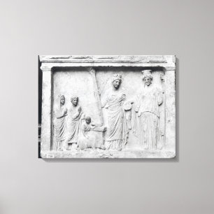 Man, woman and child before an altar canvas print