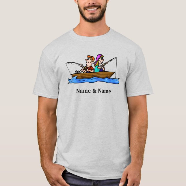 Man Woman Fishing in Boat Customisable T-shirt. T- T-Shirt (Front)