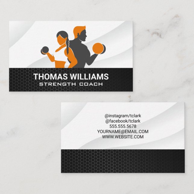 Man Woman Lifting Weights Business Card (Front/Back)