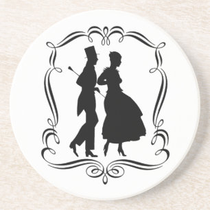 Man Woman Silhouette Vintage Art Coaster