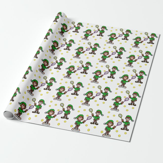 Man Woman Tennis Player Elves Christmas Gift Wrap (Unrolled)