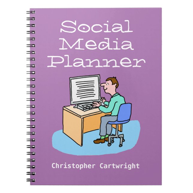 Man working on Social Media at a computer. Notebook (Front)