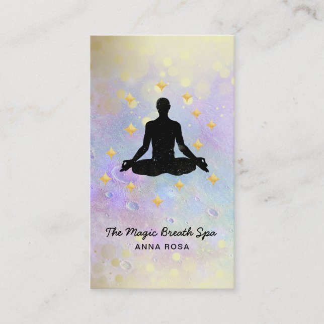 *~* Man Yoga Gold Glitter Meditation  Mindfulness Business Card (Front)